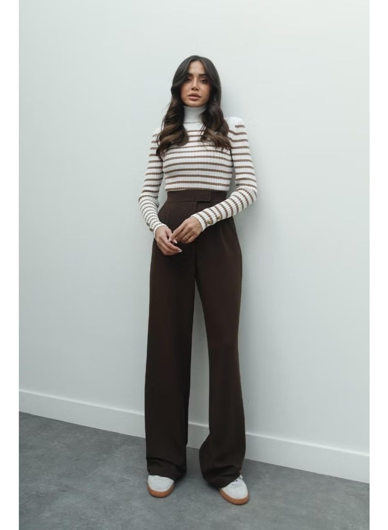 Havos Brown Senta Velcro Closure Palazzo Trousers - Image 1